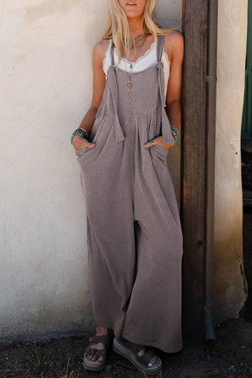 Philippine Grey Ribbed Adjustable Straps Wide Leg Loose Overall eAura