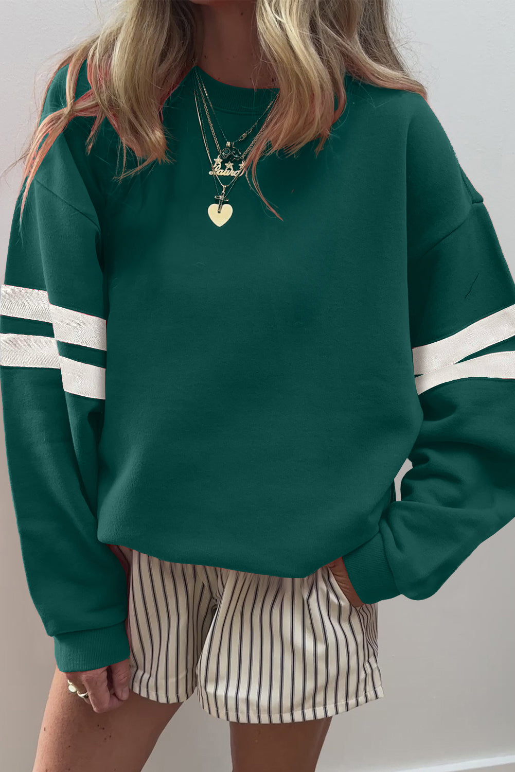 Striped Detail Drop Shoulder Oversized Sweatshirt eAura