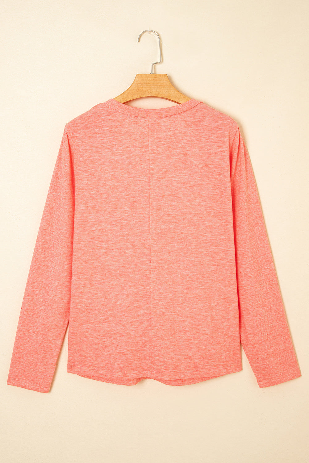 Fresh Salmon Floral Patchwork V-Neck Long Sleeve T Shirt eAura
