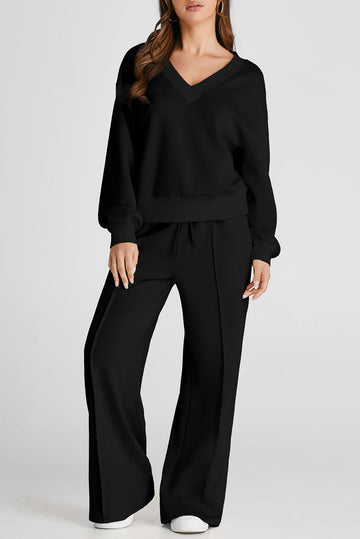 Black V Neck Cropped Seamed High Waist Sports Wear eAura