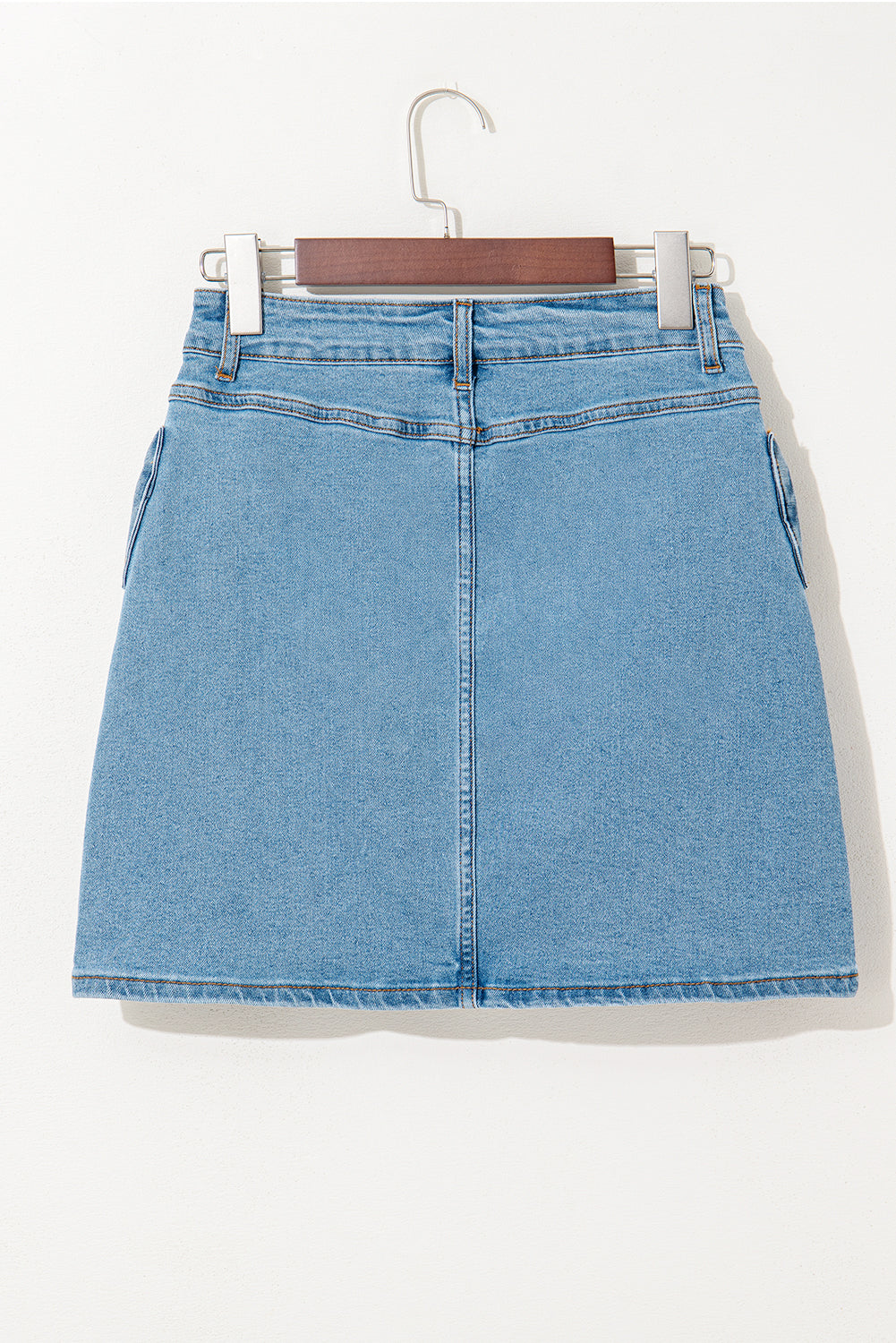 Dusk Blue Acid Wash Bowknot Details High Waist Denim Skirt eAura