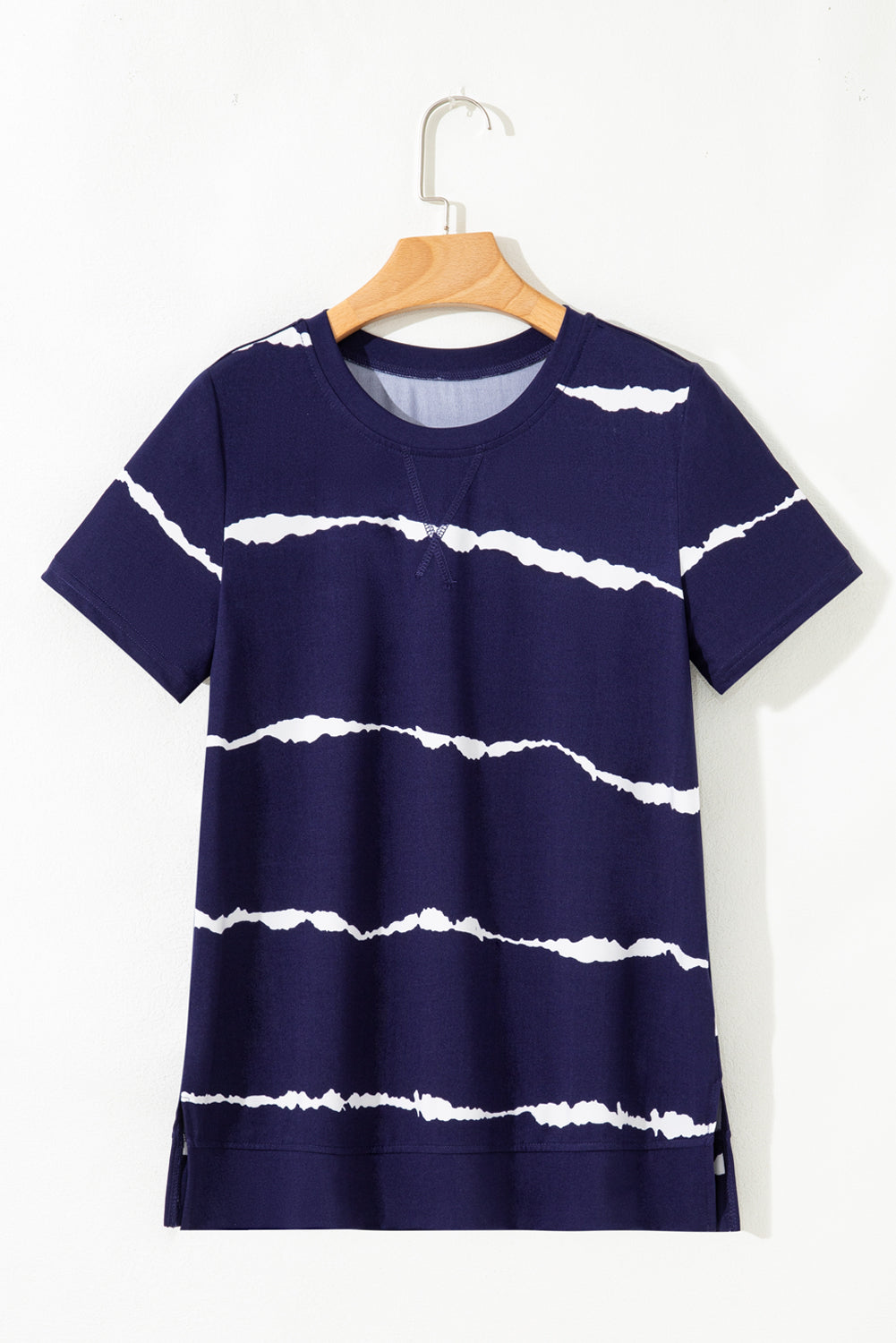 Blue Tie-dye Stripe Casual T-Shirt eAura