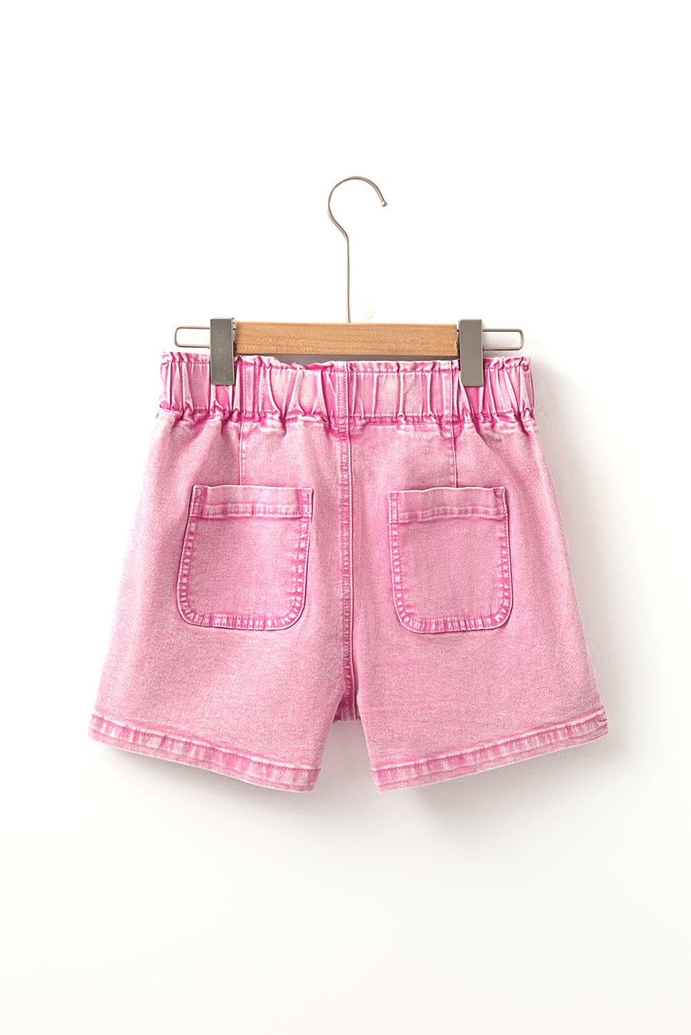 Strawberry Pink Elastic High Waisted Denim Shorts eAura
