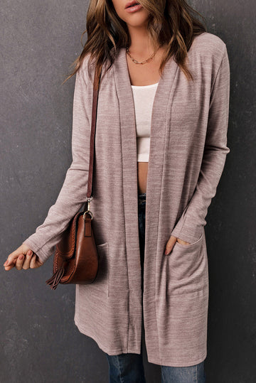 Pink Tunic Back Open Front Cardigan with Pockets eAura