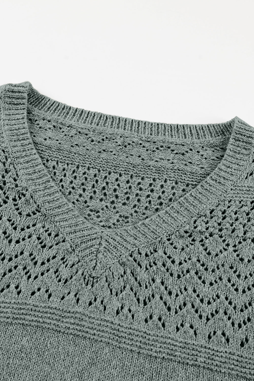 Black Eyelet Pattern Detail V Neck Drop Shoulder Sweater eAura