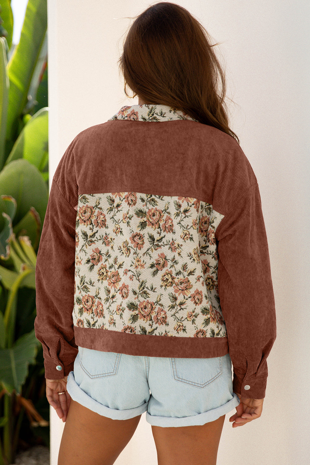 Ribbed Retro Floral Patchwork Shirt Style Jacket eAura