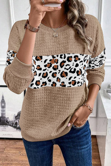 Parchment Leopard Quilted Patchwork Crew Neck Sweatshirt eAura