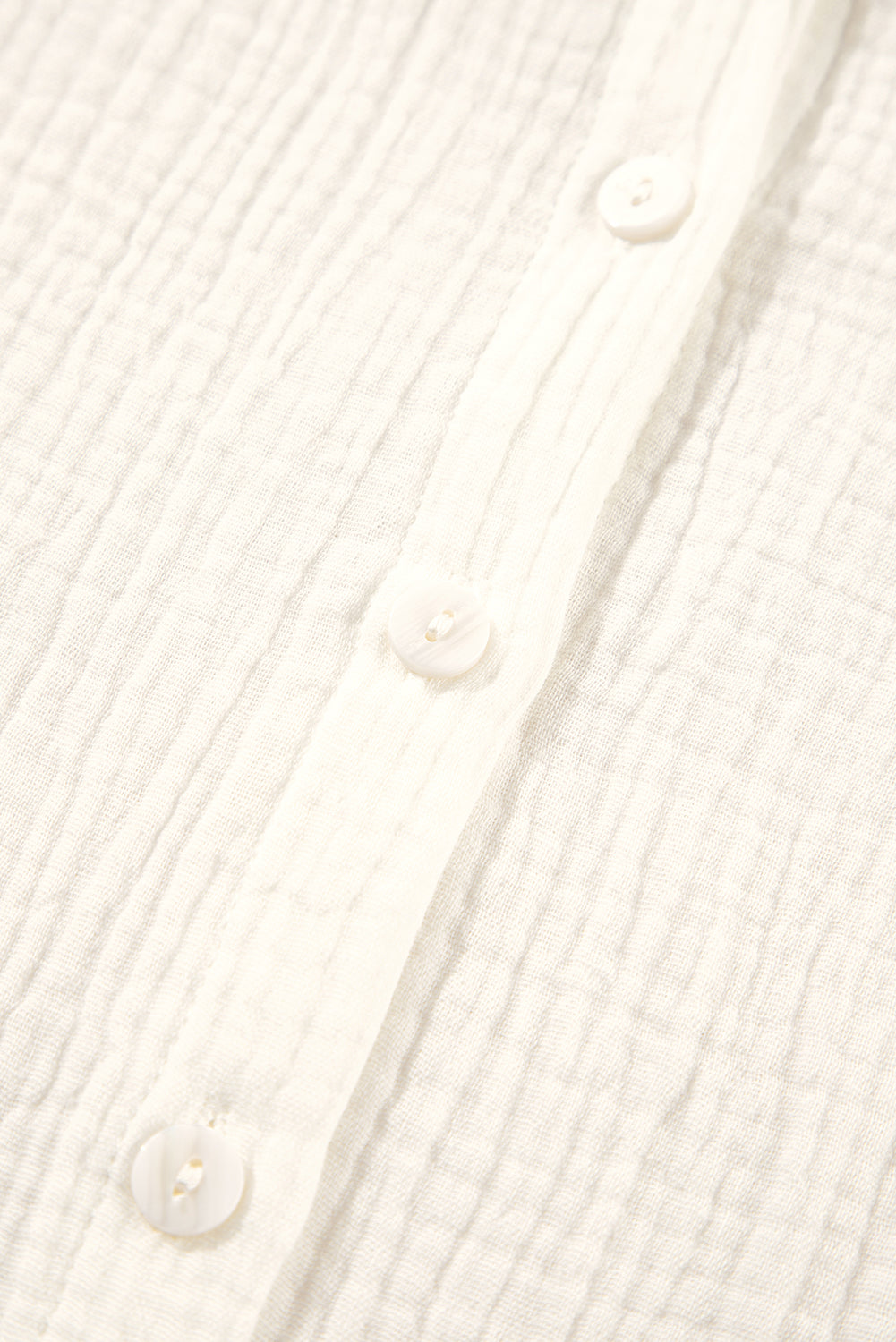 White Embroidered Textured Buttoned Crew Neck Shirt eAura