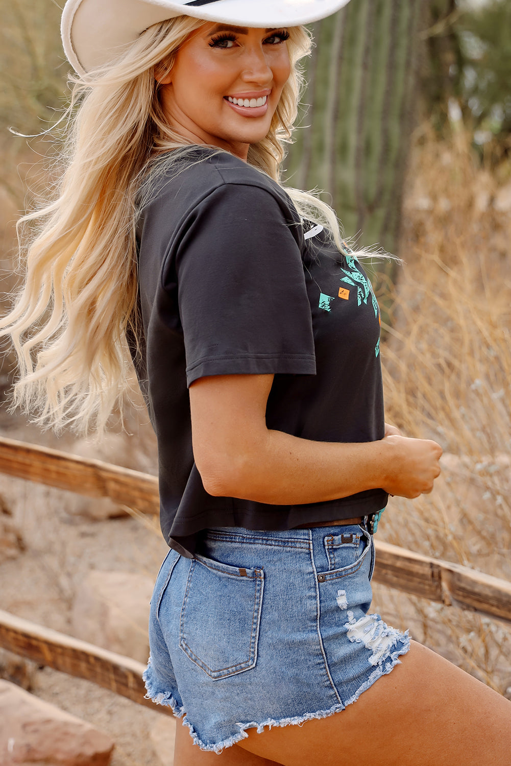 Carbon Grey Vintage Western Bull Head Skull Turquoise Aztec Graphic T Shirt eAura