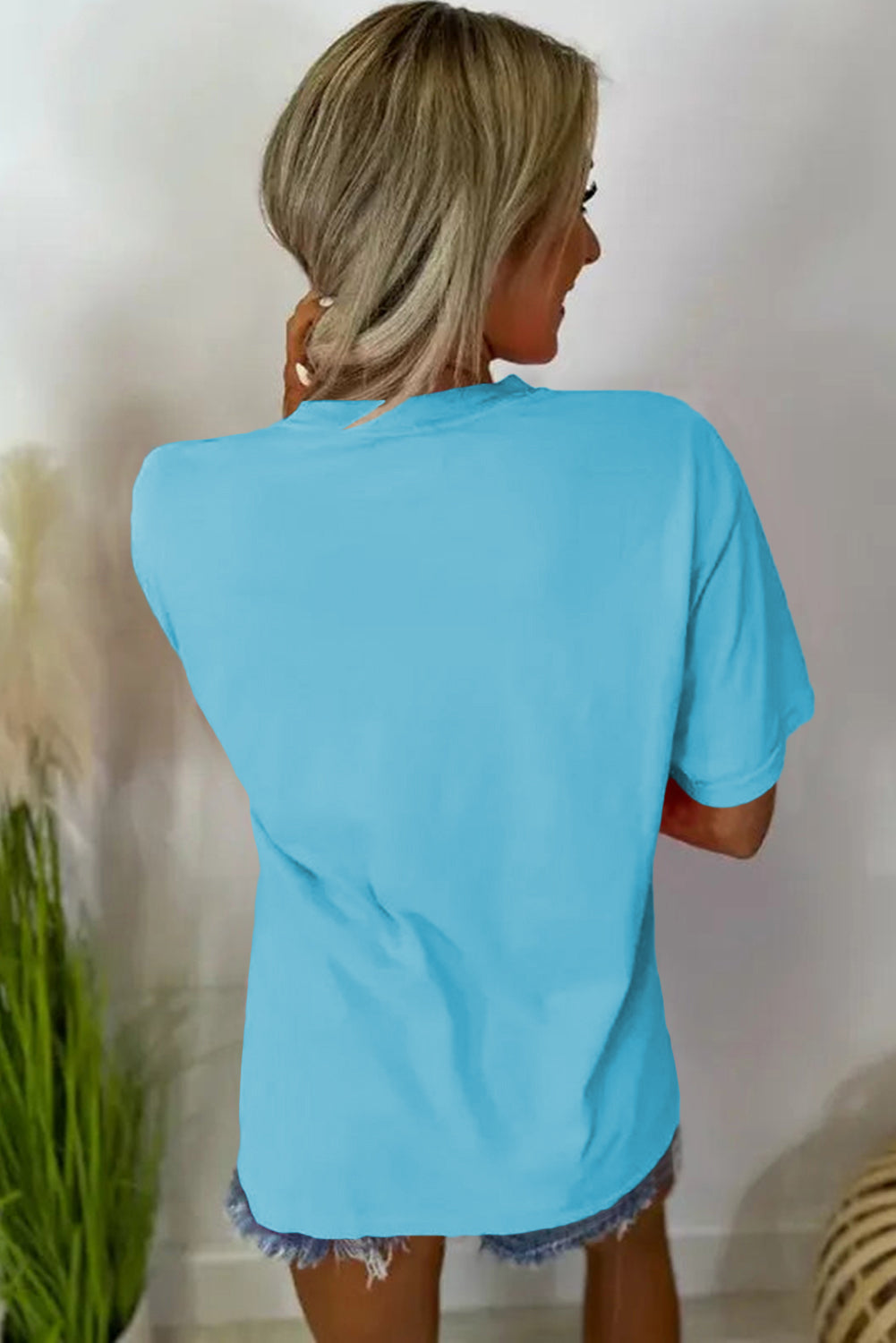 Light Blue MAMA Letter Graphic Neon T Shirt eAura