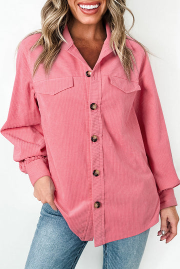 Bonbon Corduroy Flap Detail Button Up Split Shacket Beagle Boutique Fashion Outlet
