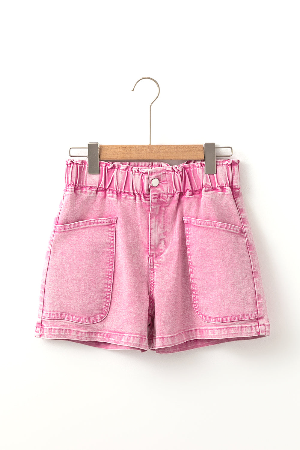 Strawberry Pink Elastic High Waisted Denim Shorts eAura
