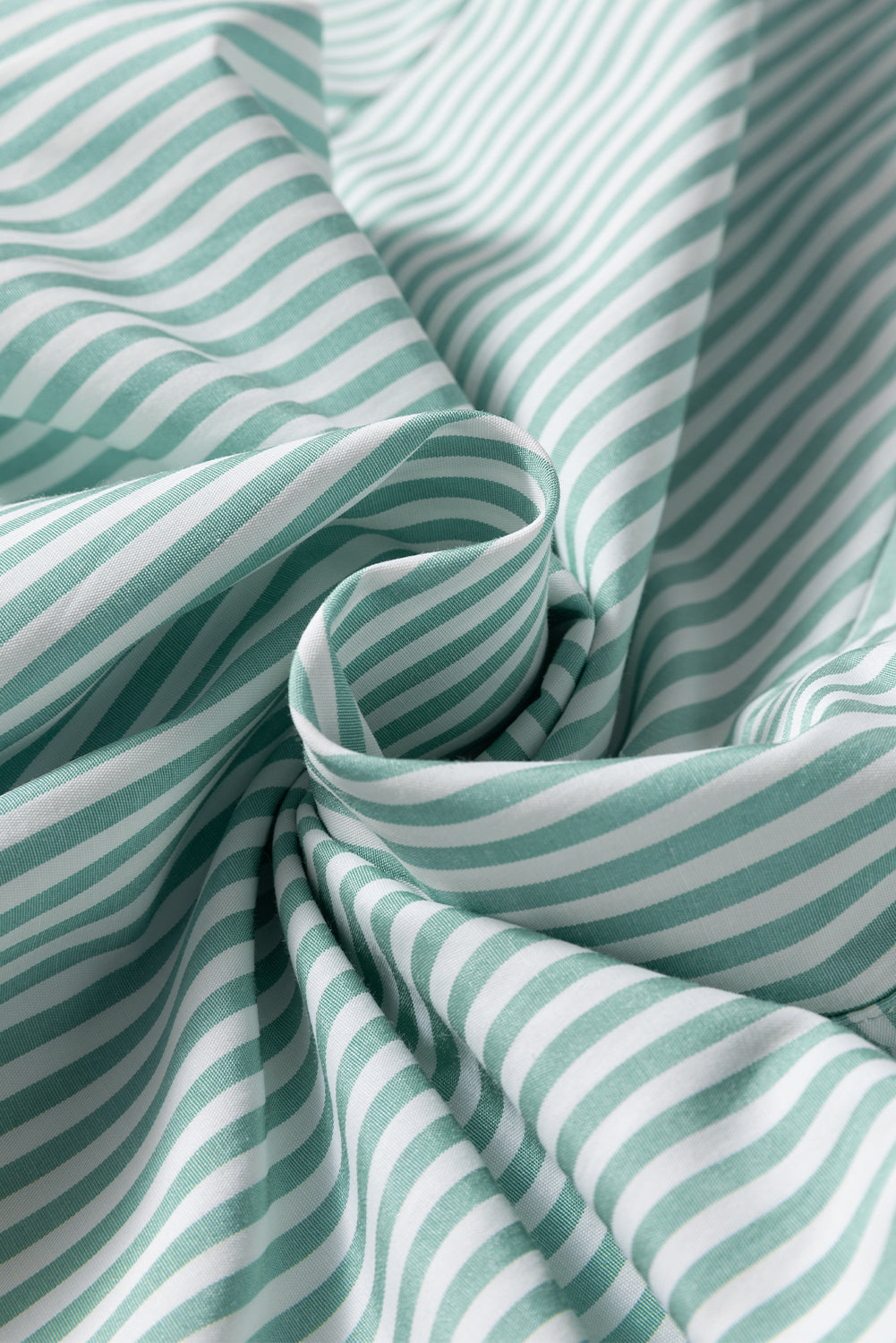 Green Stripe V Neck Roll Up Sleeve Pocket Patched Classic Shirt eAura