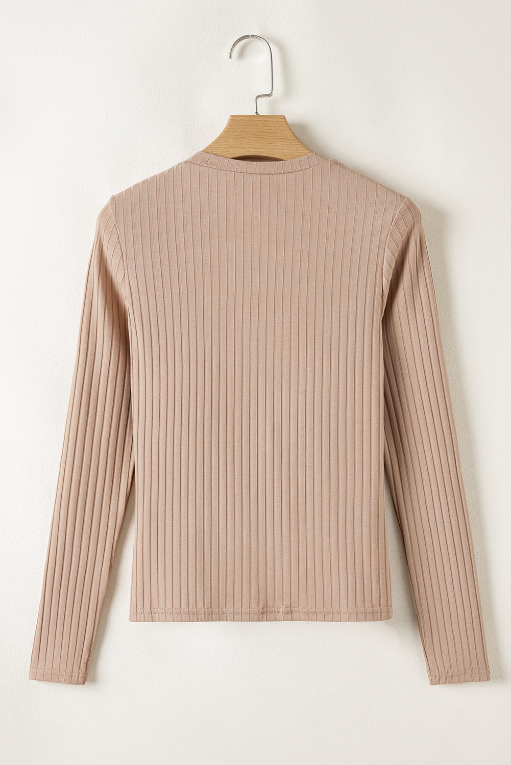 Straw Yellow Ribbed Knit V Neck Long Sleeve Slim Fit Top eAura