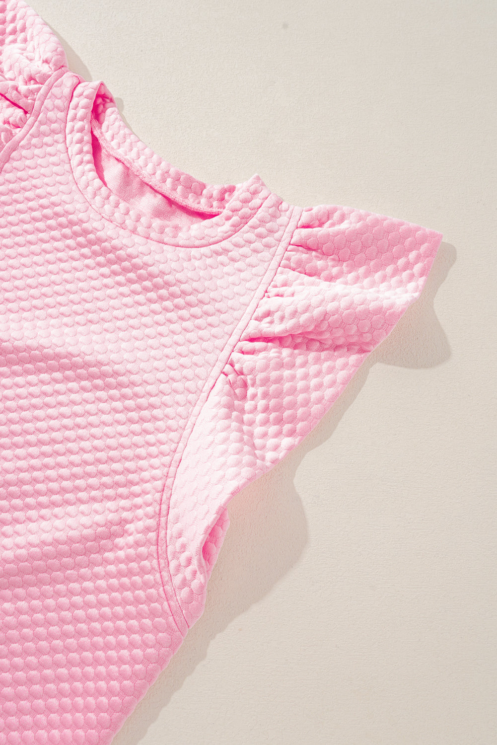 Pink Textured Ruffle Short Sleeve Pullover Top eAura