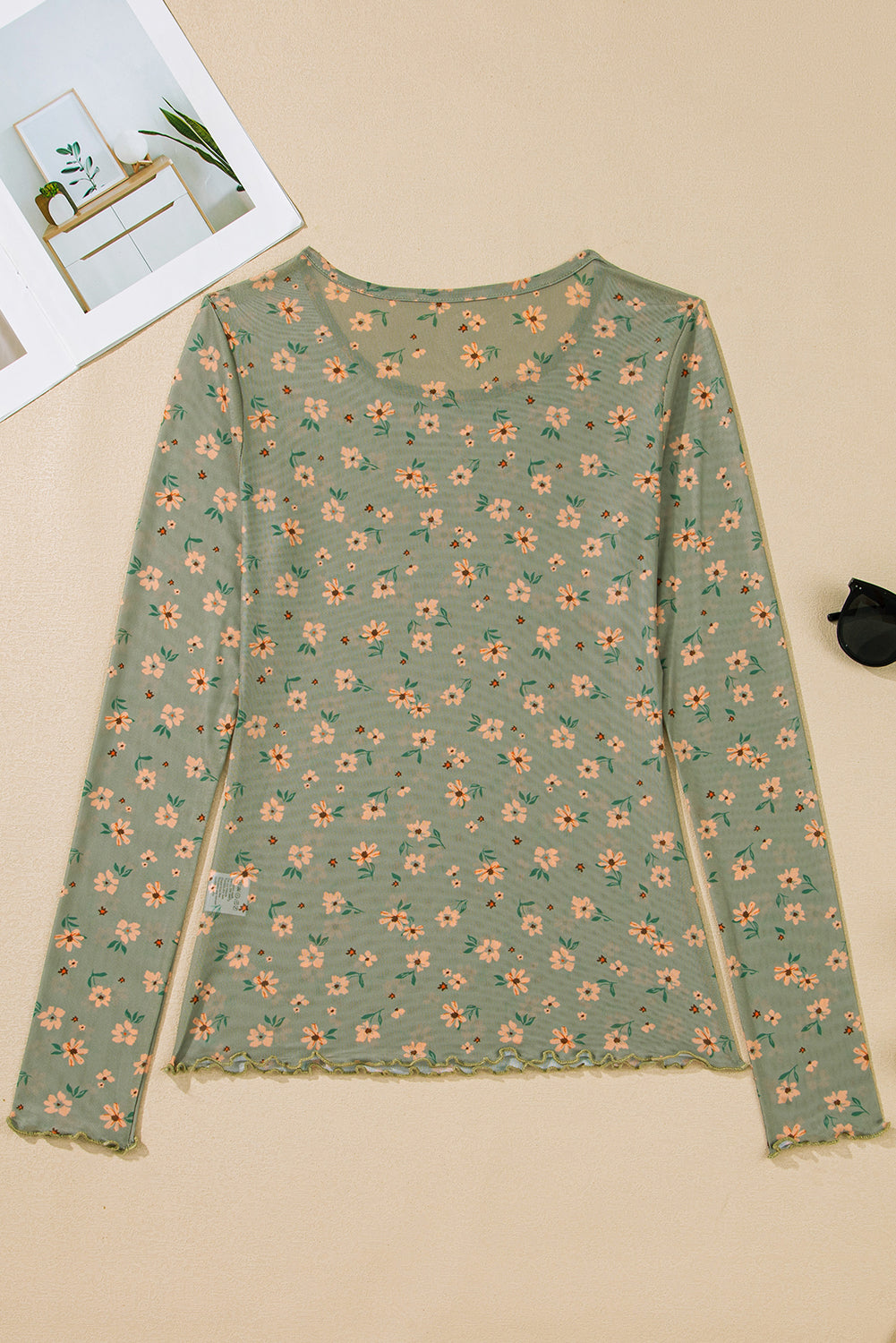 Floral Print Southern Style Mesh Long Sleeve Top eAura
