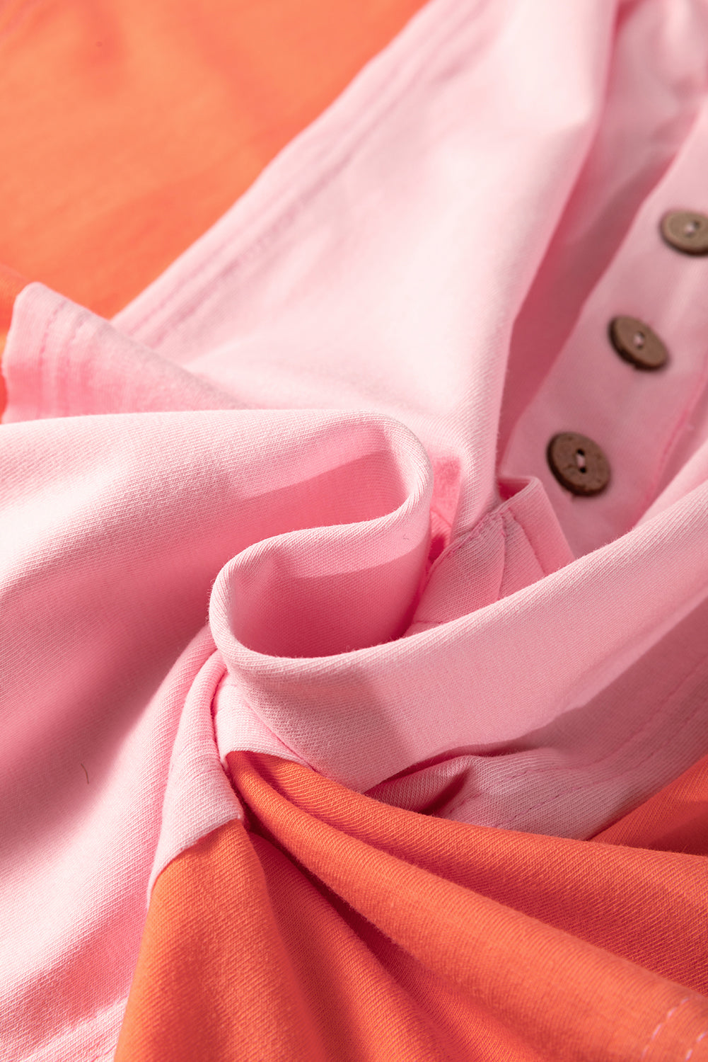 Pink Colourblock Long Sleeve Buttons Henley Top eAura