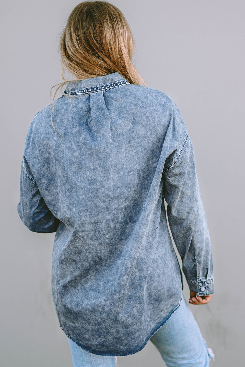 Sky Blue Vintage Washed Chest Pocket Denim Shirt eAura