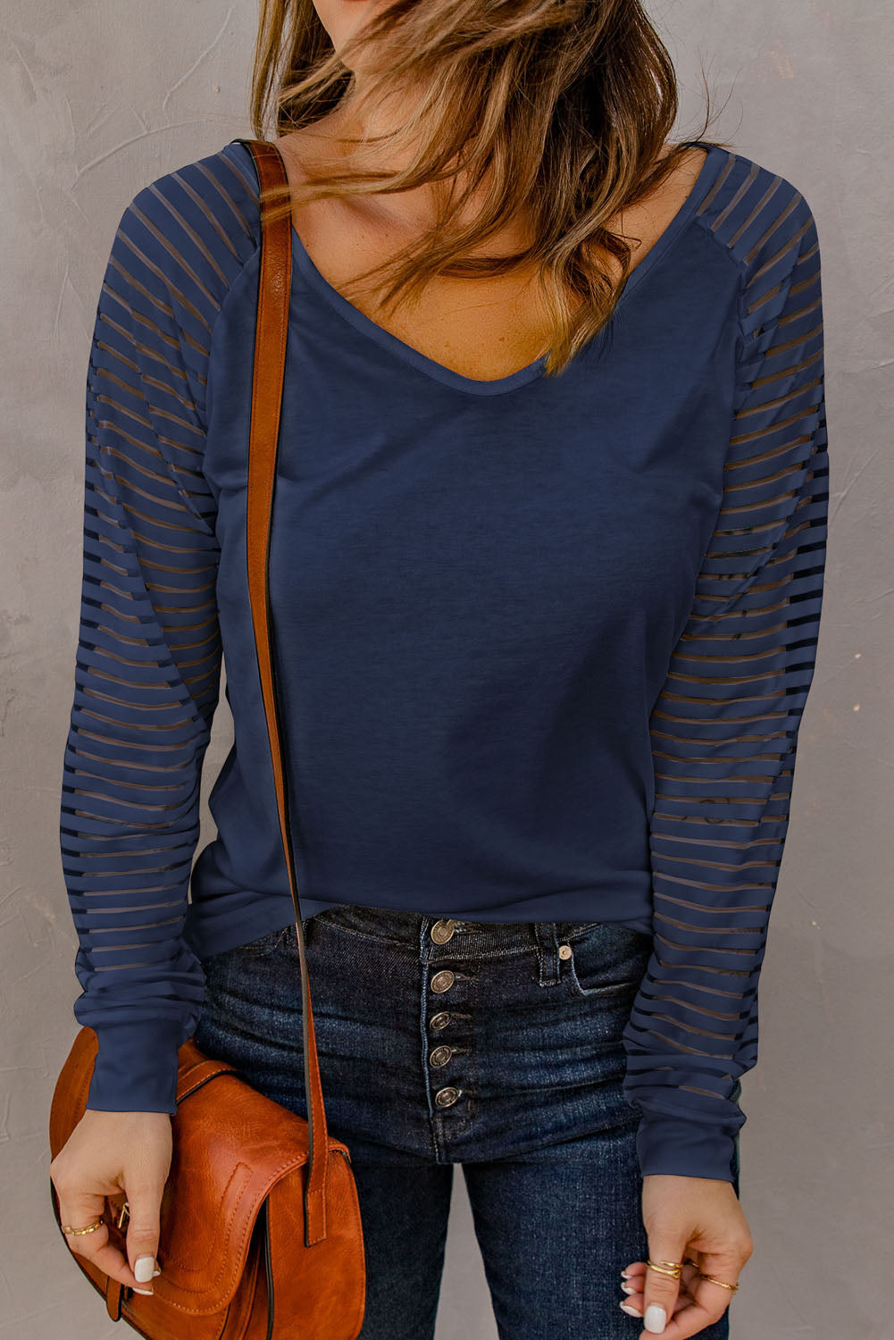 Blue Sheer Stripe V-Neck Top eAura
