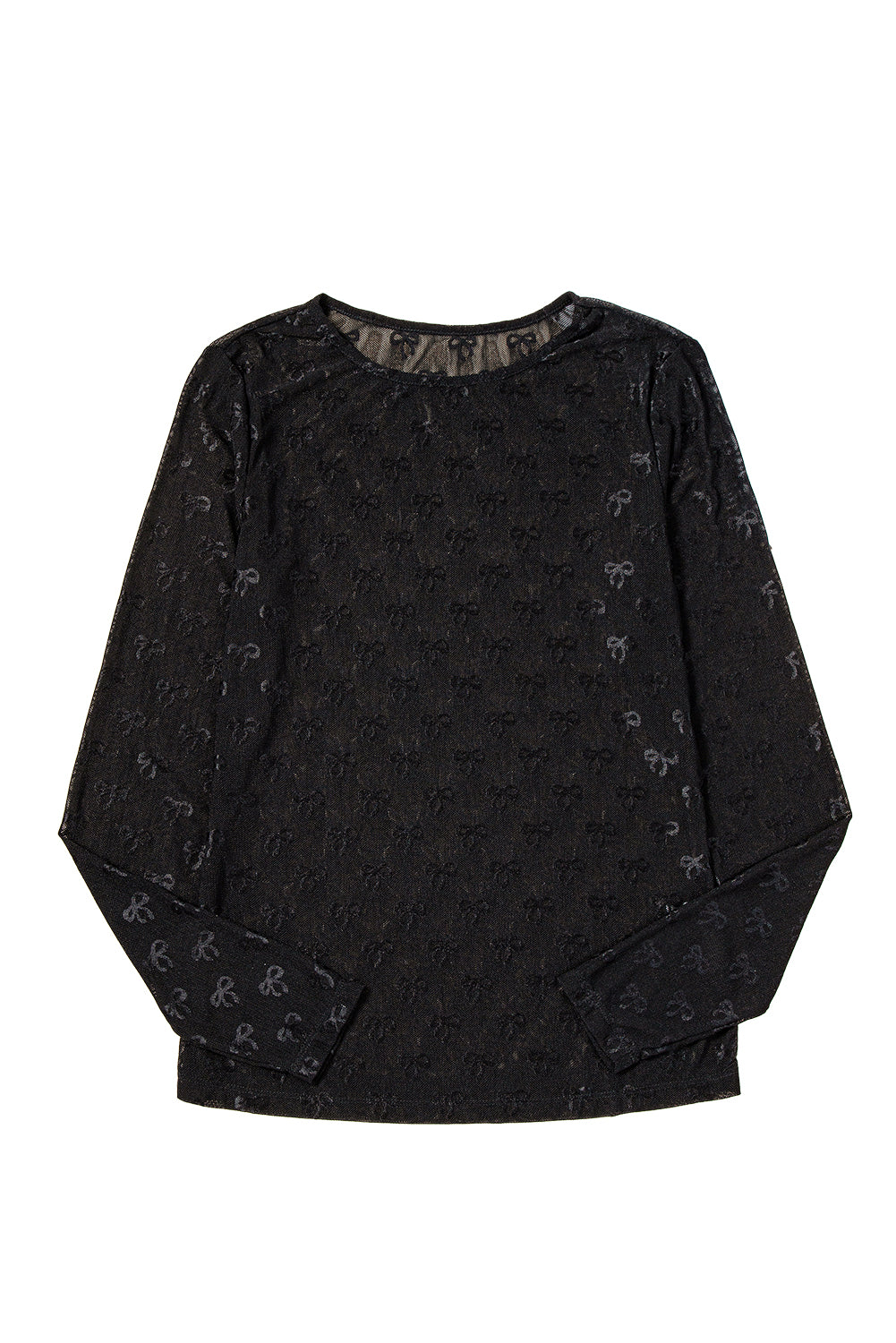 Black Mesh Bow Pattern Long Sleeve Top eAura