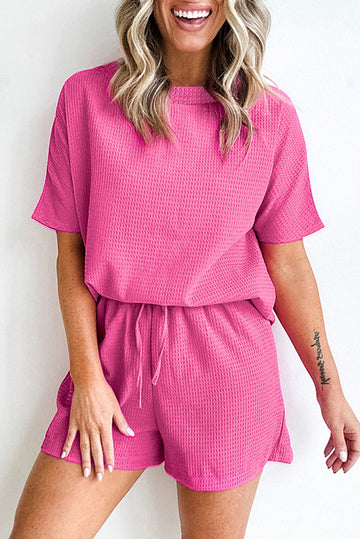Casual Textured Tee and Drawstring Shorts Set Co-ord eAura
