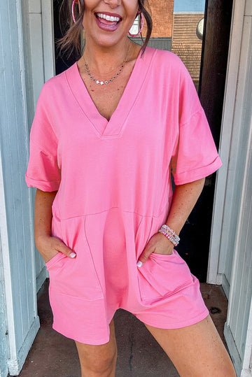 Bonbon Loose Half Sleeve V Neck Knit Romper eAura