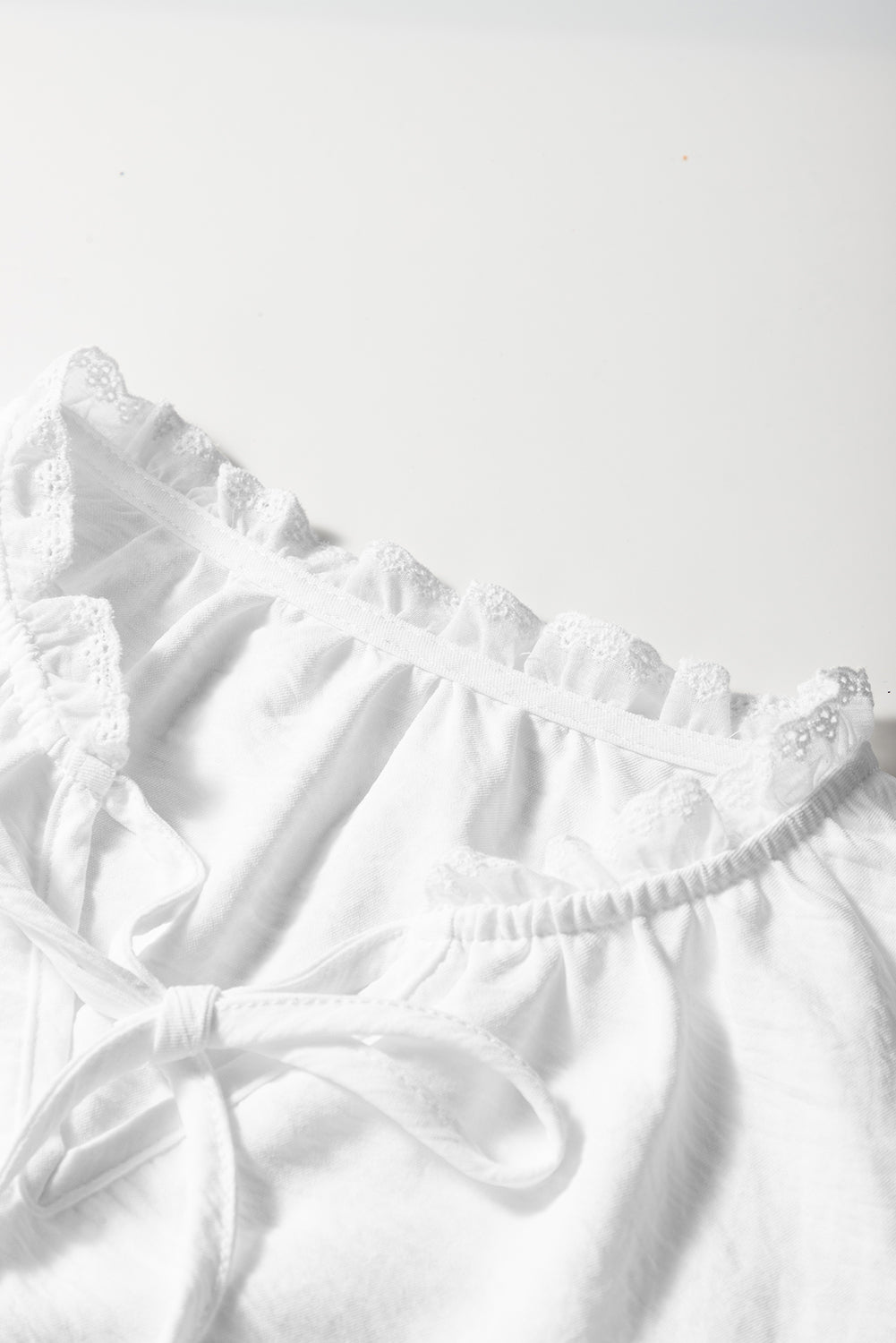 White Embroidered Ruffle Trim Textured Blouse eAura