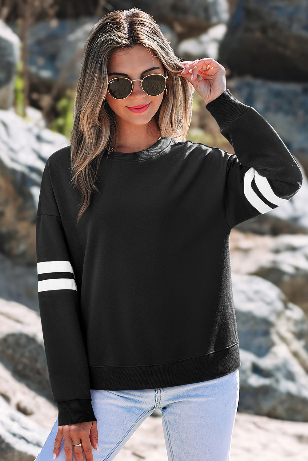 Striped Detail Drop Shoulder Oversized Sweatshirt eAura