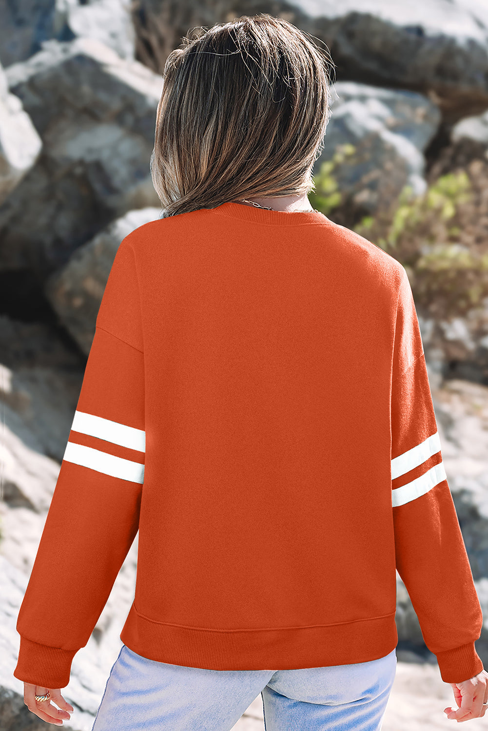 Striped Detail Drop Shoulder Oversized Sweatshirt eAura