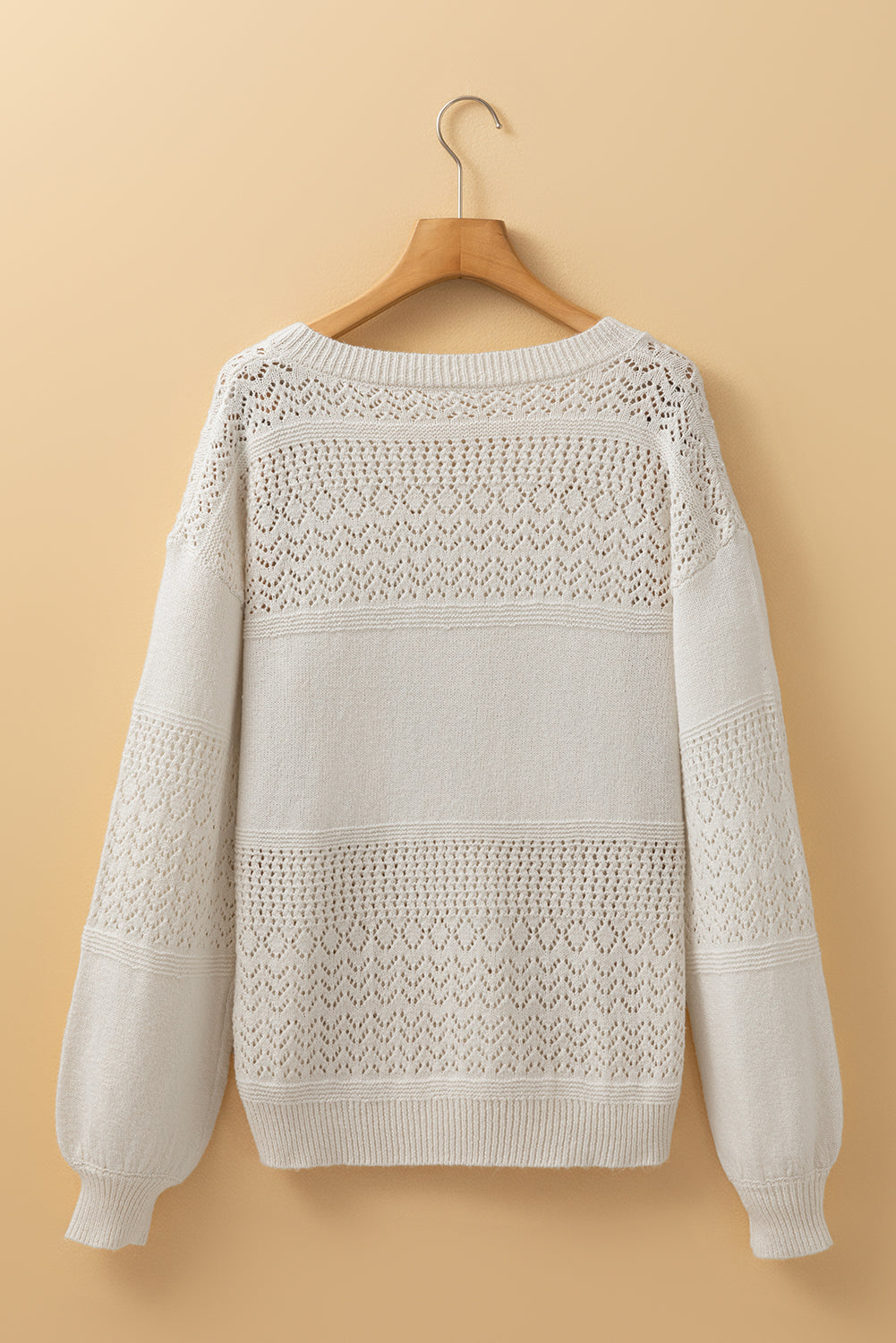 Black Eyelet Pattern Detail V Neck Drop Shoulder Sweater eAura
