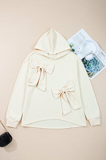 White Cute Bow Detail Baggy Hoodie eAura