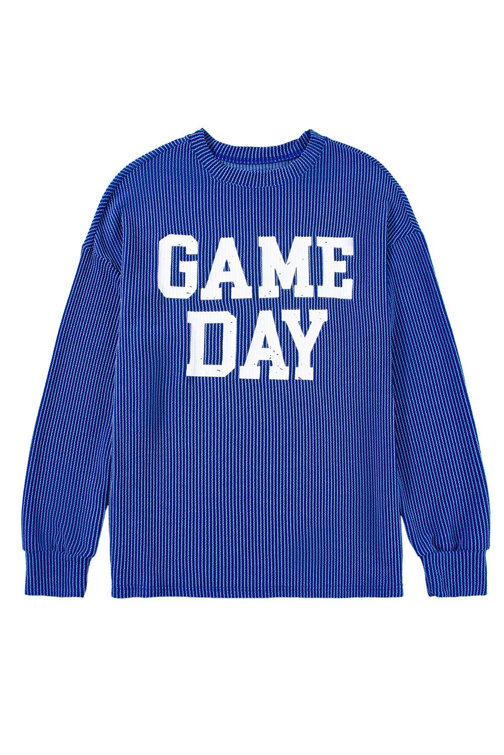 Bluing Ribbed GAME DAY Graphic Long Sleeve Crewneck Top eAura