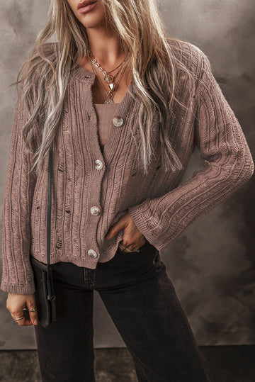 Goat Cut Out Textured Knit Buttoned Cardigan Beagle Boutique Fashion Outlet