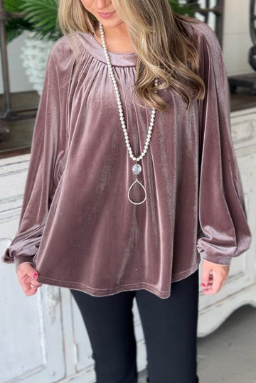Rose Tan Button Keyhole Back Velvet Swing Top BB Fashion Outlet