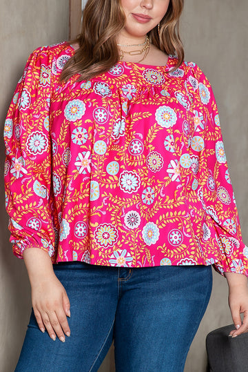 Pink Plus Size Square Neck Floral Blouse BB Fashion Outlet