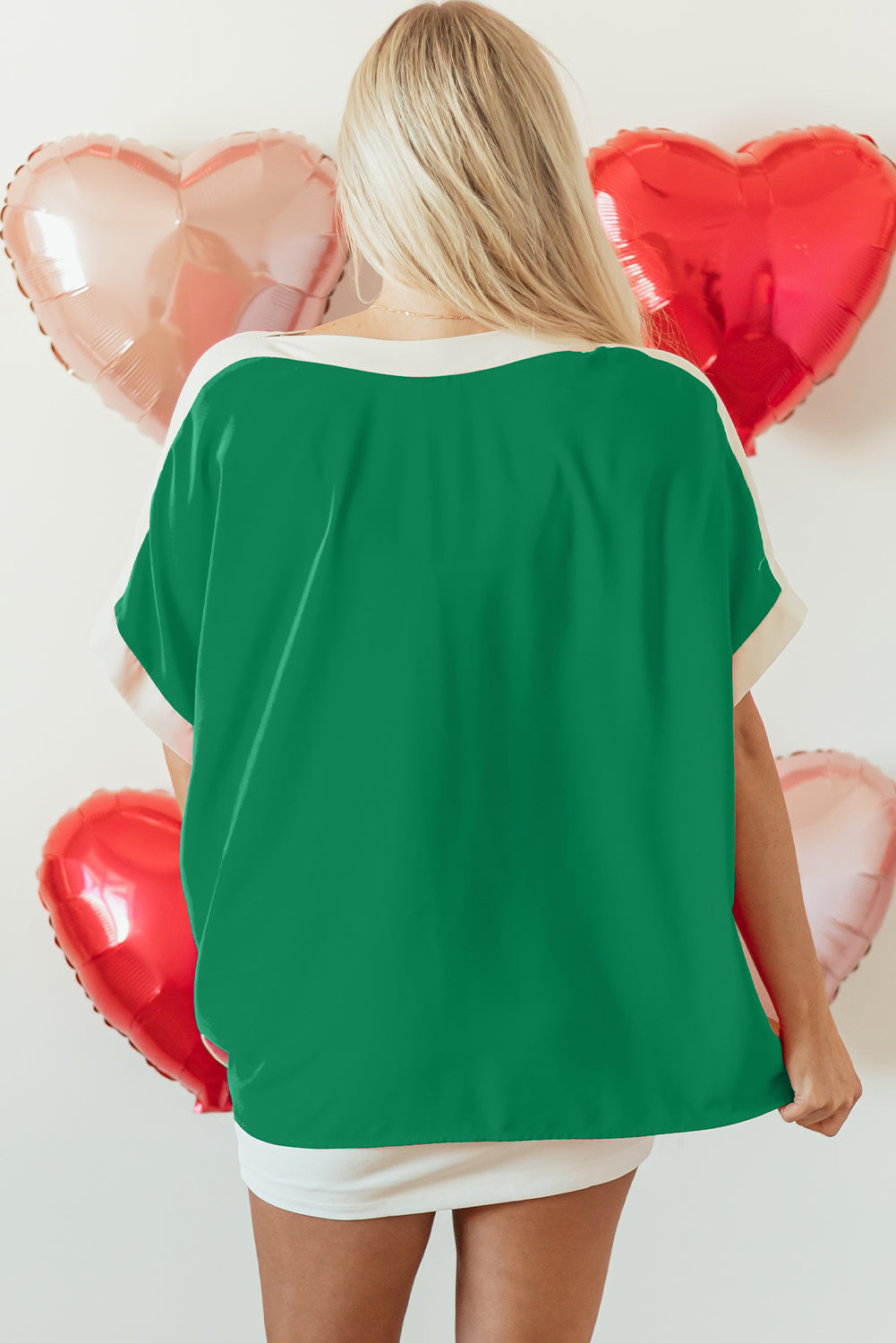 Rose Red Oversized Colour Block Boat Neck Tunic Blouse eAura