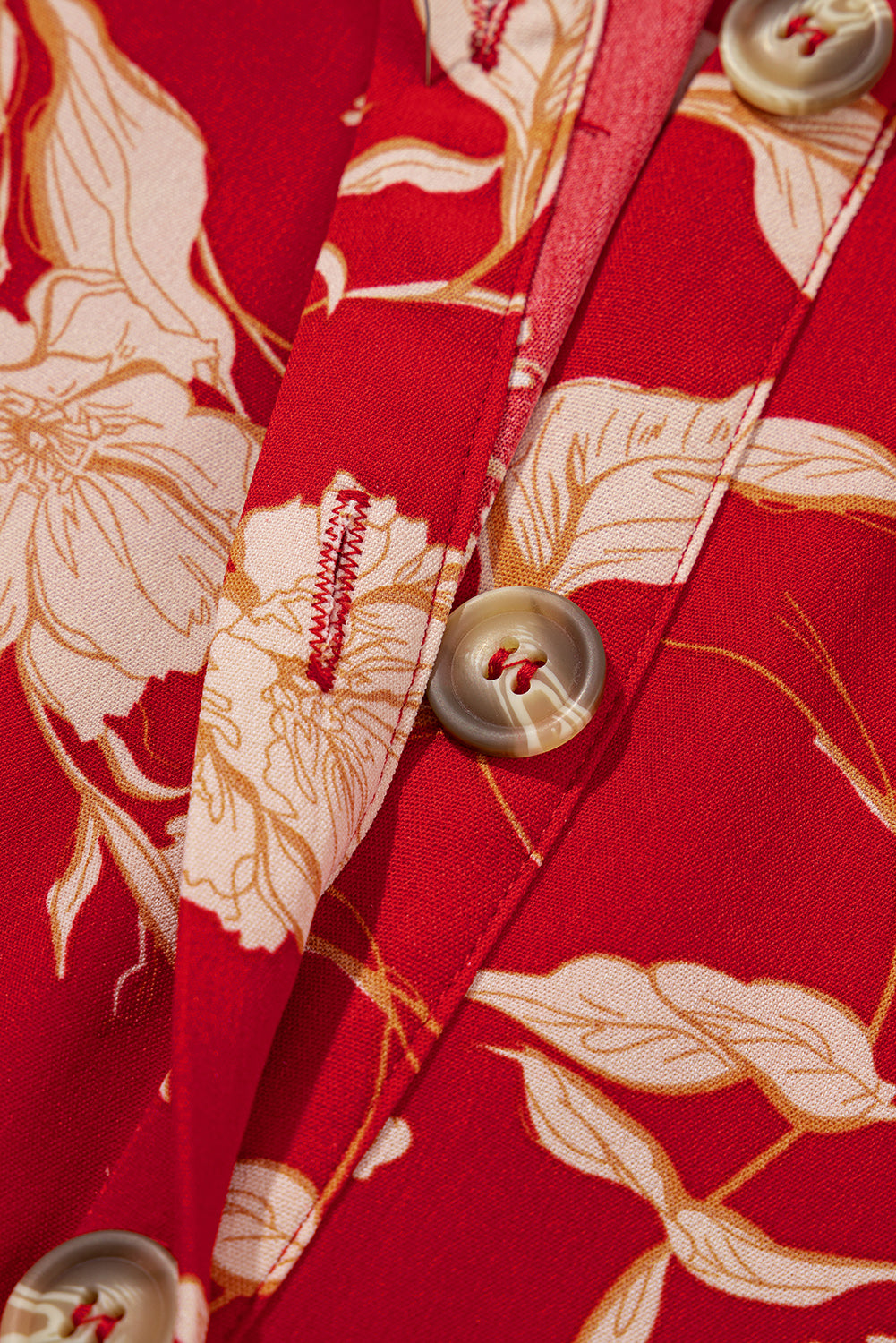 Red Floral Print Buttoned Front V Neck Tiered Short Sleeve Maxi Dress eAura