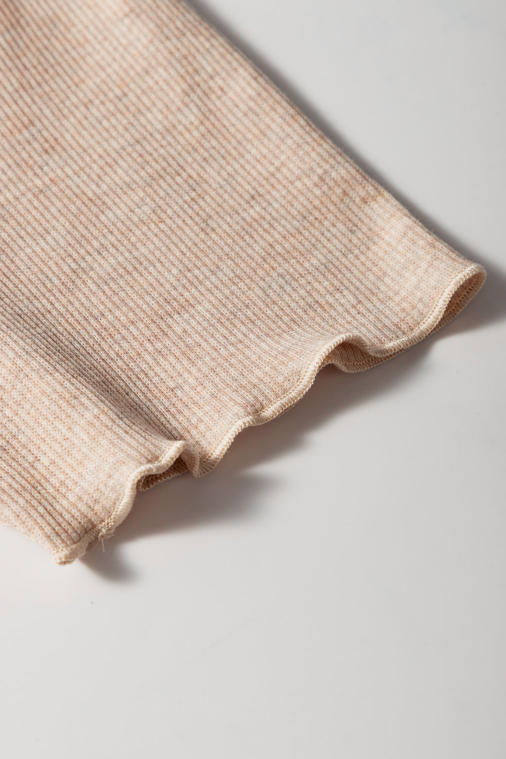 Oatmeal Short Sleeve Half Button Ribbed Knit Top eAura