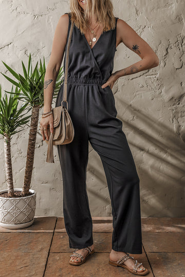 Black Wrap V-Neck Sleeveless Jumpsuit eAura