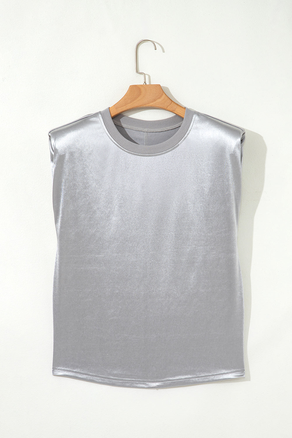 Silver Metallic Crew Neck Sleeveless Top eAura