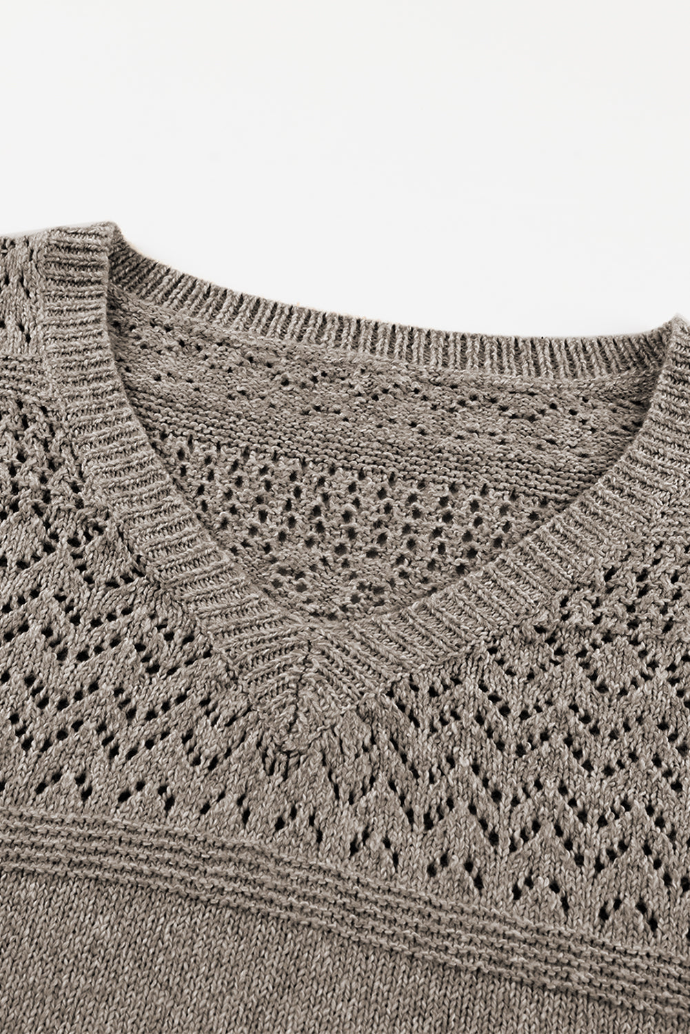 Black Eyelet Pattern Detail V Neck Drop Shoulder Sweater eAura