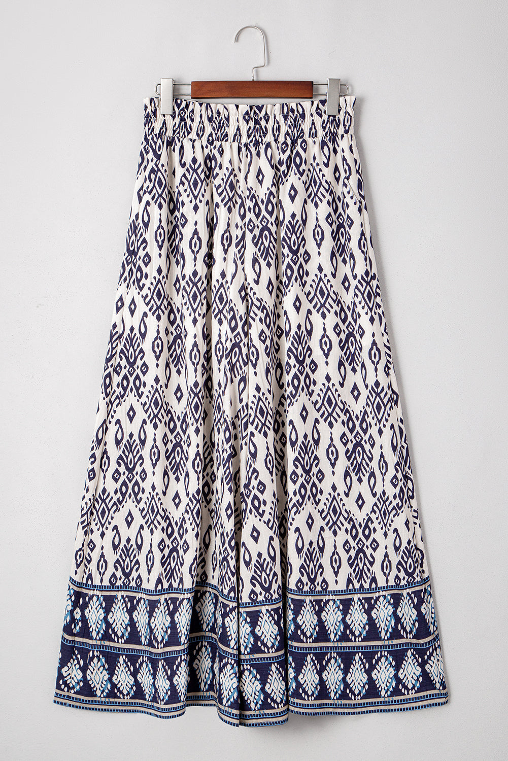 Blue Boho Pattern Print High Waist Wide Leg Loose Trousers eAura