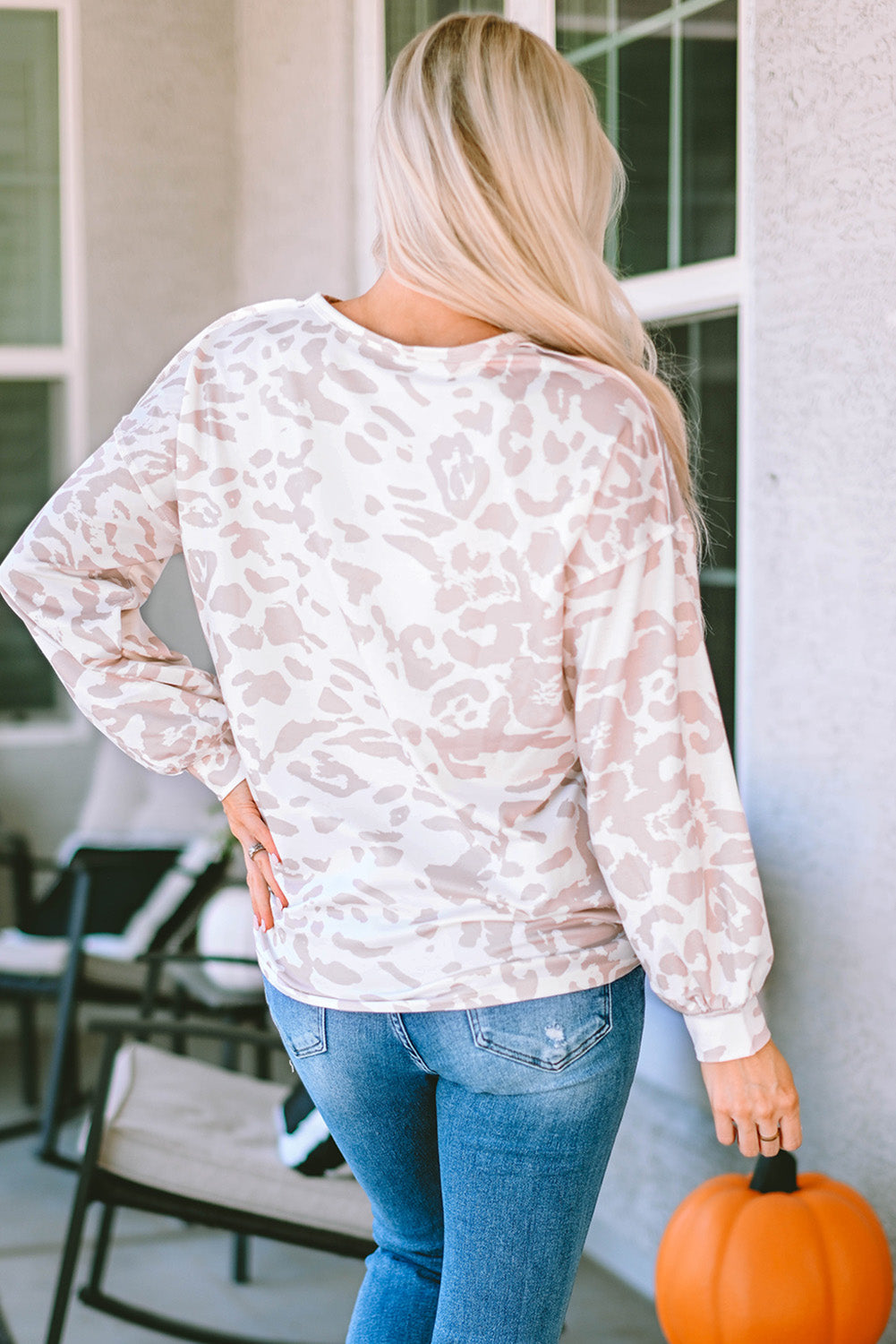 Leopard Animal Print Contrast Stripes Patchwork Puff Sleeve Knit Top eAura