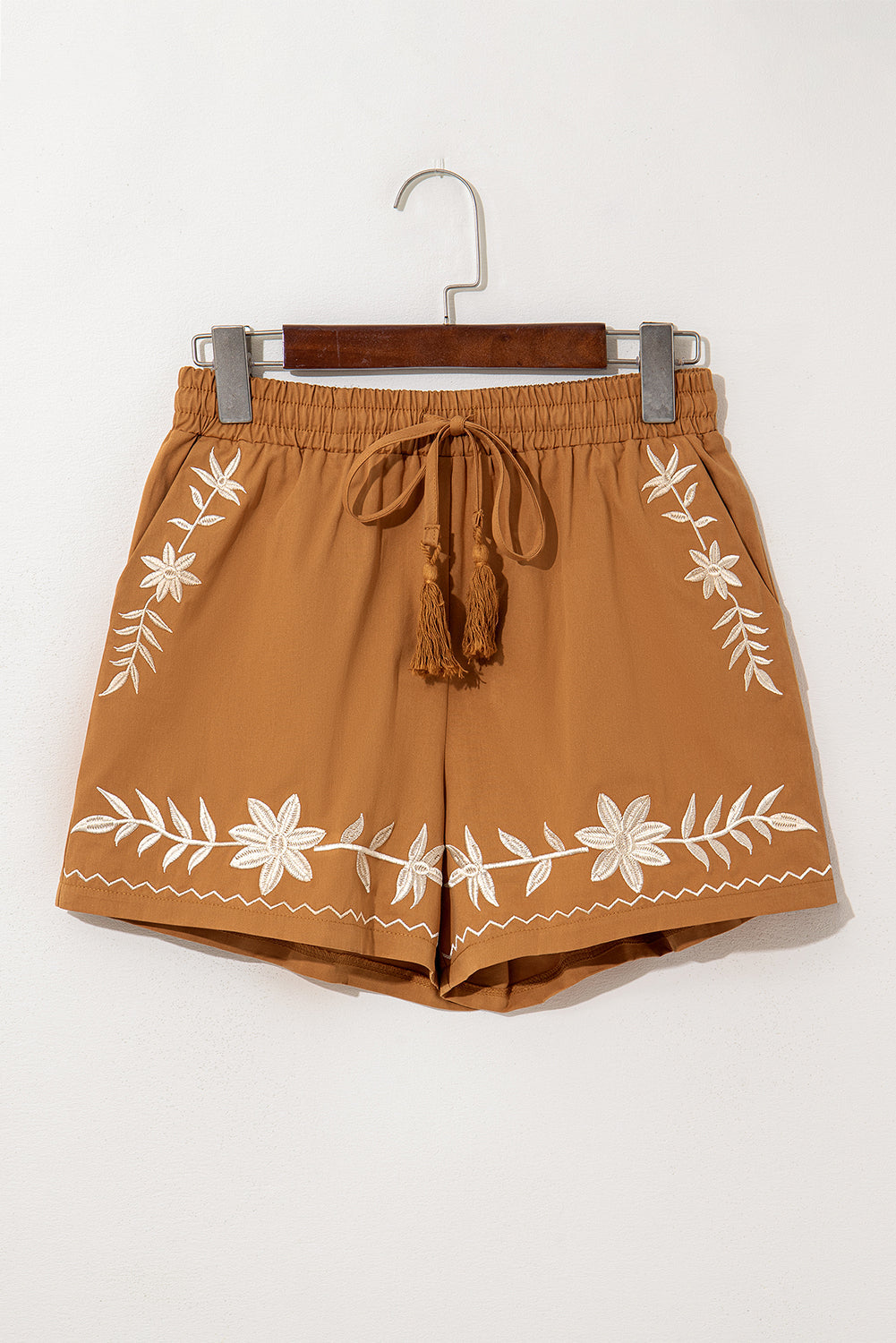Embroidered Boho Tasseled Drawstring Elastic Waist Casual shorts eAura