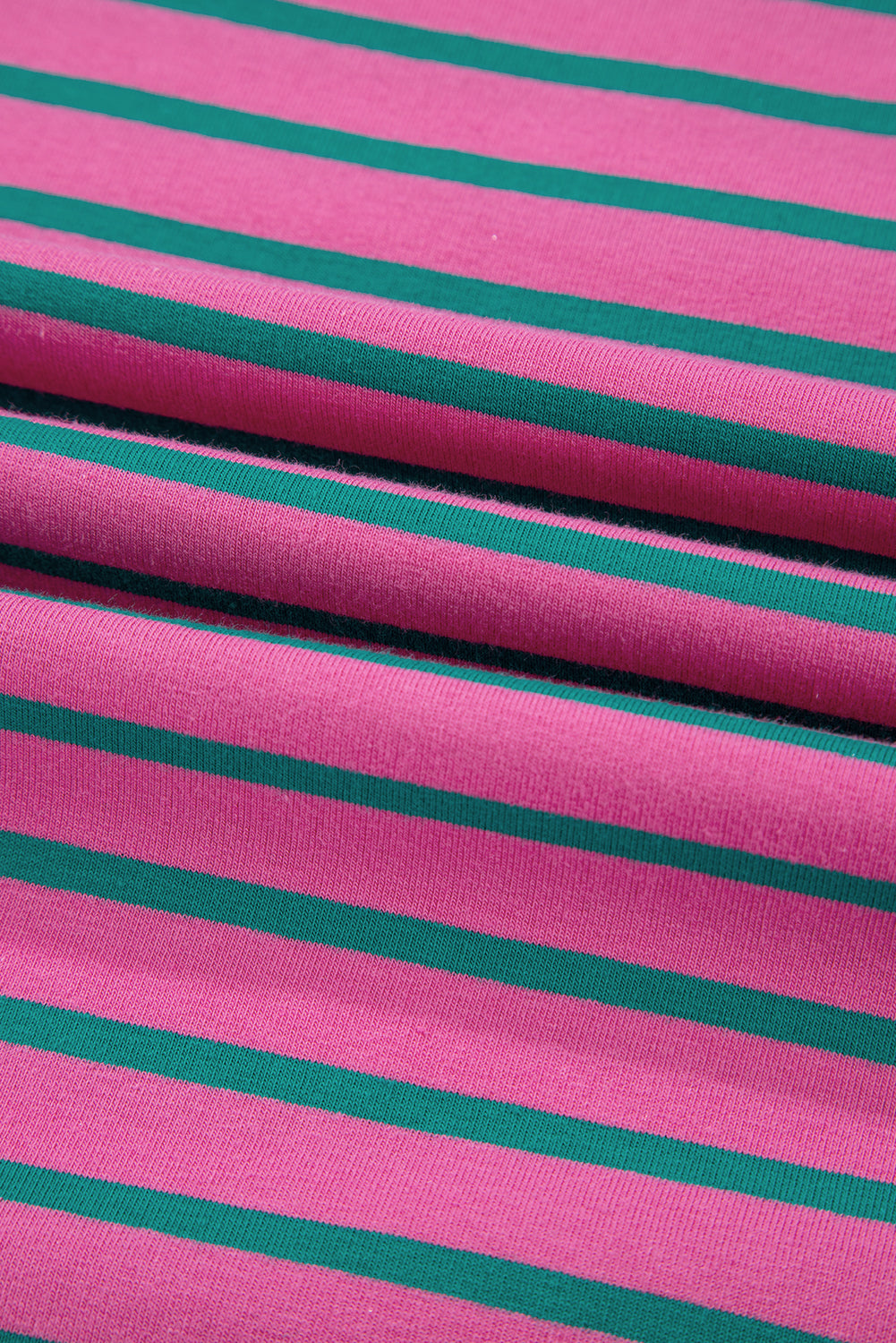 Pink Stripe Colourblock Ruffled Sleeve Crew Neck Blouse eAura