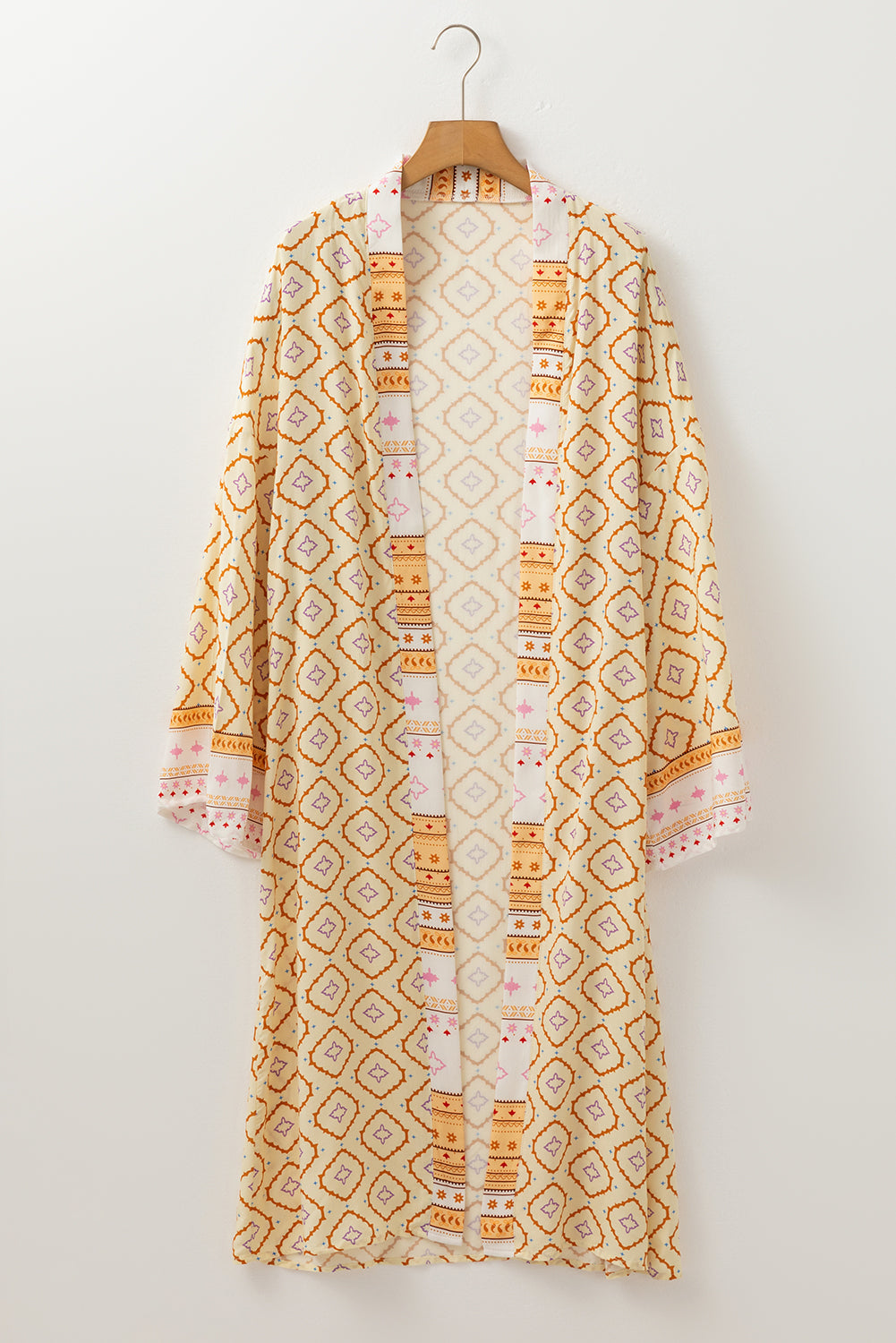 Yellow Bohemian Geometric Printed Loose Sleeve Long Kimono eAura