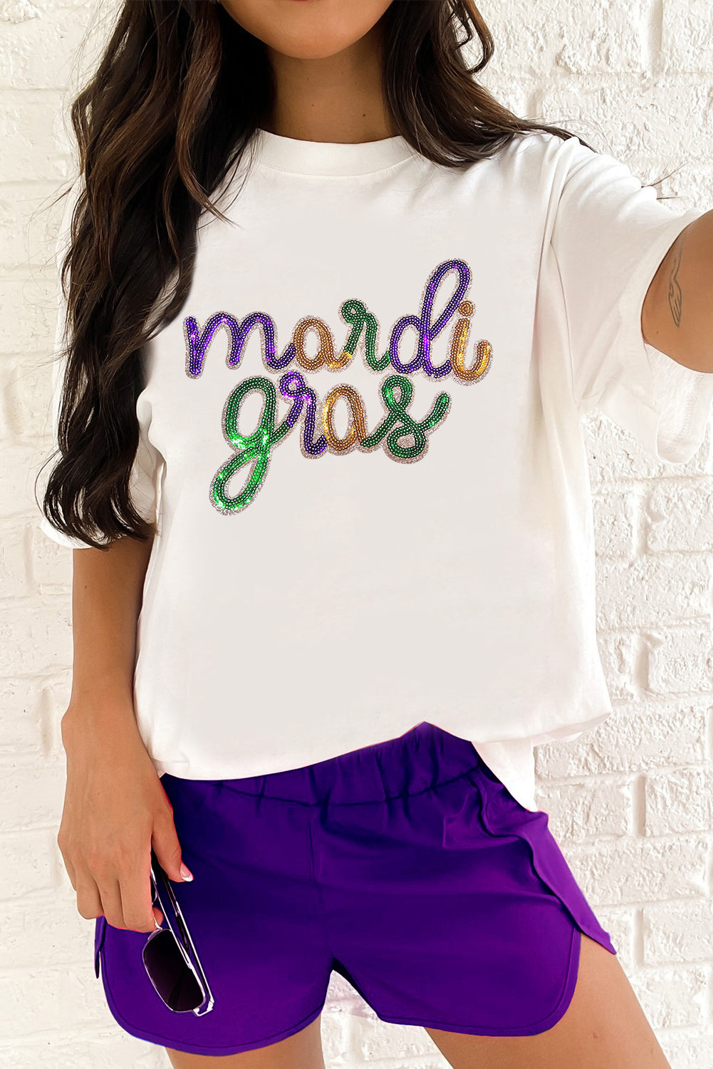Wisteria Sequin mardi gras Graphic Shirt eAura