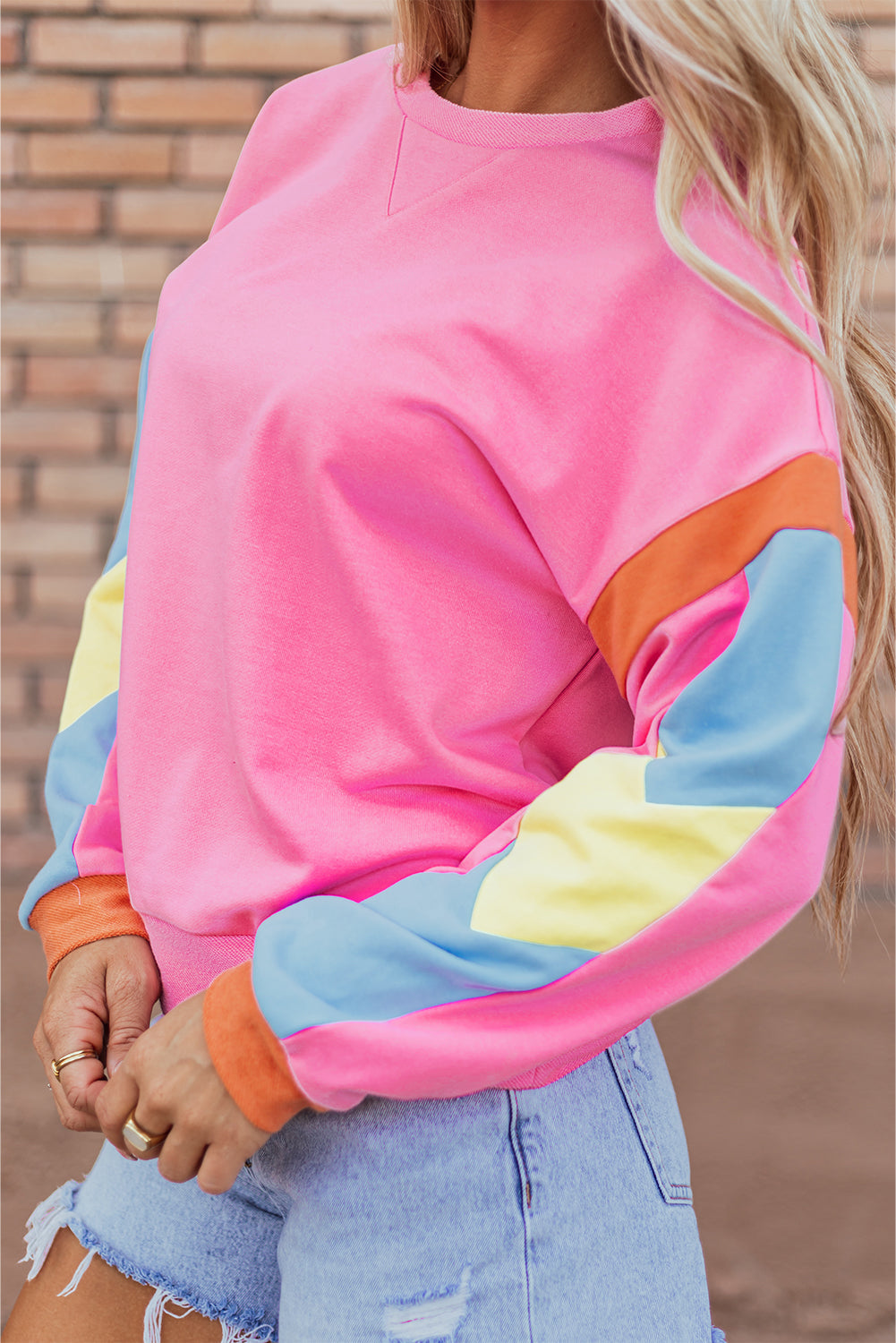 Pink Candy Colourblock French Terry Top eAura