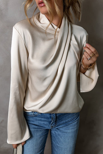 Jet Stream Satin Cross Front Slit Back Blouse BB Fashion Outlet