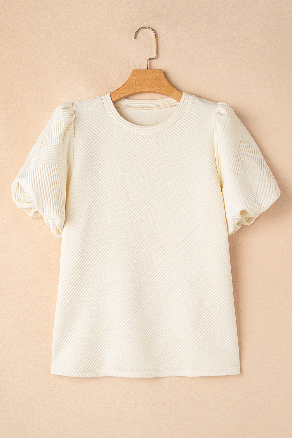 Oatmeal Textured Puff Sleeve T-shirt eAura
